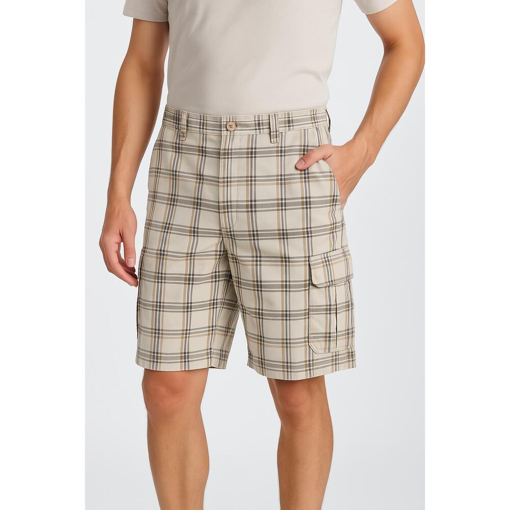 GH‎ Bass Shorts Mens Size 34W Plaid High Rise Cargo Pockets Zip Closure Preppy
